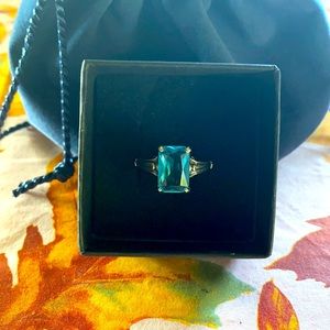 Antique silver blue topaz ring